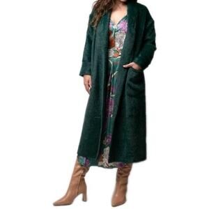 GREYLIN Cruz Cozy Knit Long Coatigan in Forest Green Faux Fur Women's Large